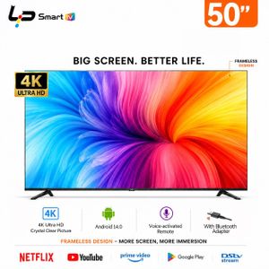 LP Smart TV 50-Voice Bluetooth Remote-4K UHD-Android 14.0-1.5+8G-Frameless-WiFi+Bluetooth-3 HDMI + 2 USB+ 1 year warranty - Black