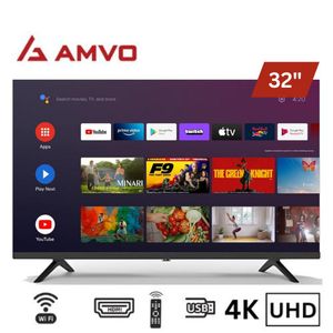 AMVO LSS3220W-AM 32” Frameless Android Smart HD LED TV - Black (1YR WRTY)