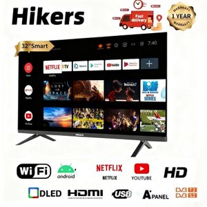 Hikers Smart tv 32'' - Frameless Android Smart HD LED TV - HDMI - USB - Black