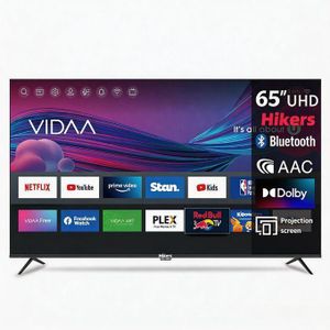 "Hikers 65"" 4K Ultra HD Frameless Smart TV (Powered by Vidaa) – Sleek Design - Black"