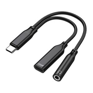 2-in-1 USB-C to 3.5mm + 60W Charging Adapter (DAC + Mic/Calls) AUX Audio & PD Fast Charge Splitter