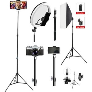 SIKITUT 2.1m Tripods Stand Camera Phone Live Streaming Tripod Stand for Ring Light Photograph Video with Ball Head Mount and Phone Clip
