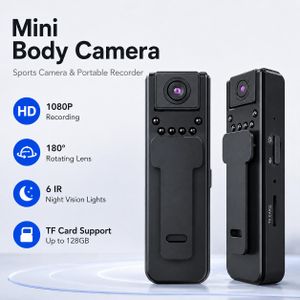 1080P HD Mini Body Camera, Portable Sports Action Camera with 180° Rotating Lens, 6 IR Night Vision Lights, Audio & Video Recorder, TF Card Support up