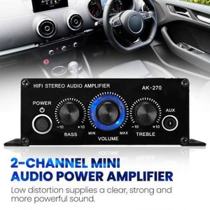 AK270 Mini Digital Power Audio Car Amplifier Blue Light Stereo Audio Amplifier Stereo Power Amplifier- Black Mini Audio 2-Channel Stereo Amplifier Por