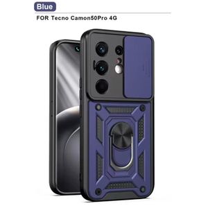 TECNO Camon 50 Pro 4G Case Slide Window Lens Protection with Magnetic Stand Ring - Blue
