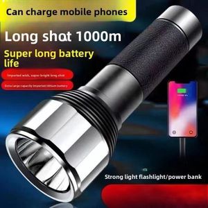 USB-rechargeable portable power bank torch, outdoor torch, waterproof portable torch for home use – with adjustable brightness