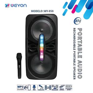 WEYON Portable LED Bluetooth Karaoke Microphone Speaker with RGB Lights - Black - Subwoofer-858