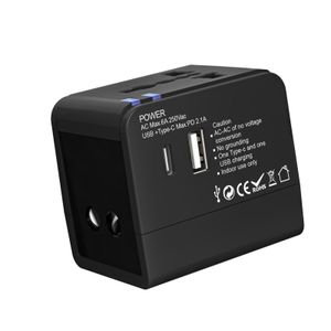 World-Wide Universal Travel Concealable Plugs Adapter& Built-in Dual USB Ports Charger(Black)