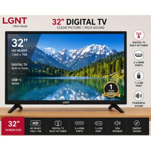 LGNT 32 Inch Digital LED TV – HD Display, Built-in T2/S2 Receiver, HDMI & USB