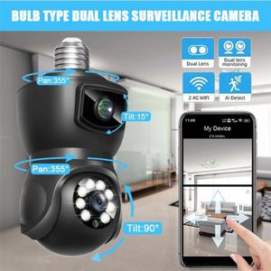 Dual Lens Wifi Camera Outdoor/Indoor with bidirectional voice, intelligent alarm,  motion and human detection Camera Bulb (black)