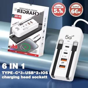 charging ports, with Type C socket extension cable, multi-port dual PD fast charging, for mobile phones, electronic devices, UK plug