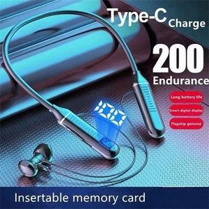 Wireless earphones Bluetooth 5.3 neck hanging earphones gaming LED display HIFI earphones sports TWS earbuds with microphone TF card