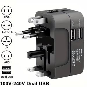 General AC power adapter, with dual USB charging ports, universal travel plug and socket, multi-country AC power adapter, for Europe, America and Brit
