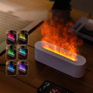 Besundy Newest 7 Colors RGB Flame Aromatherapy Humidifier USB Desktop Simulation Light Purifier Air for Bedroom Essential Oil Diffuser