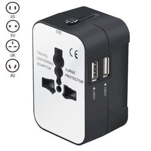 Dual USB Ports Global Universal Travel Wall Charger Power Socket - Black